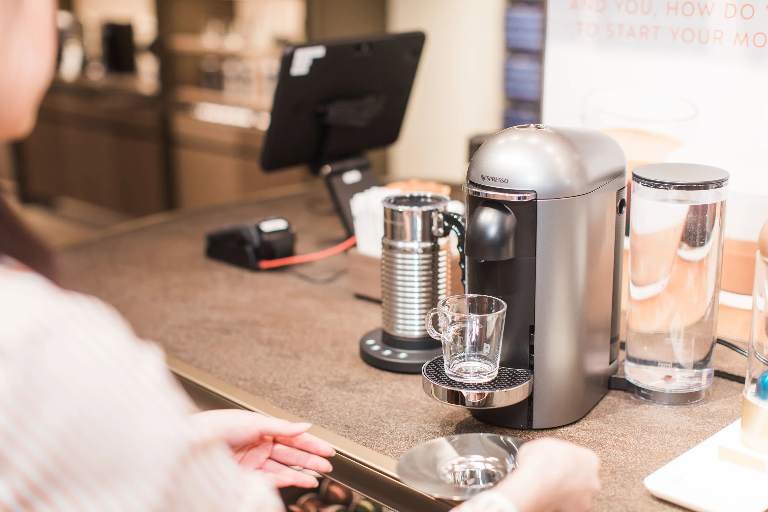 Boutique features table-tops made from used coffee grounds, wood that has been 100% sourced from reforestation programs and energy and water reducing system.
