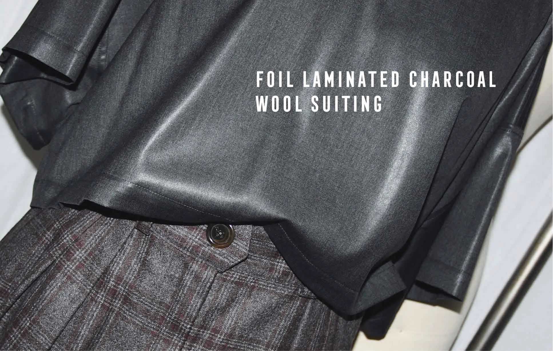 Foil Laminated Charcoal Wool Suiting.jpg