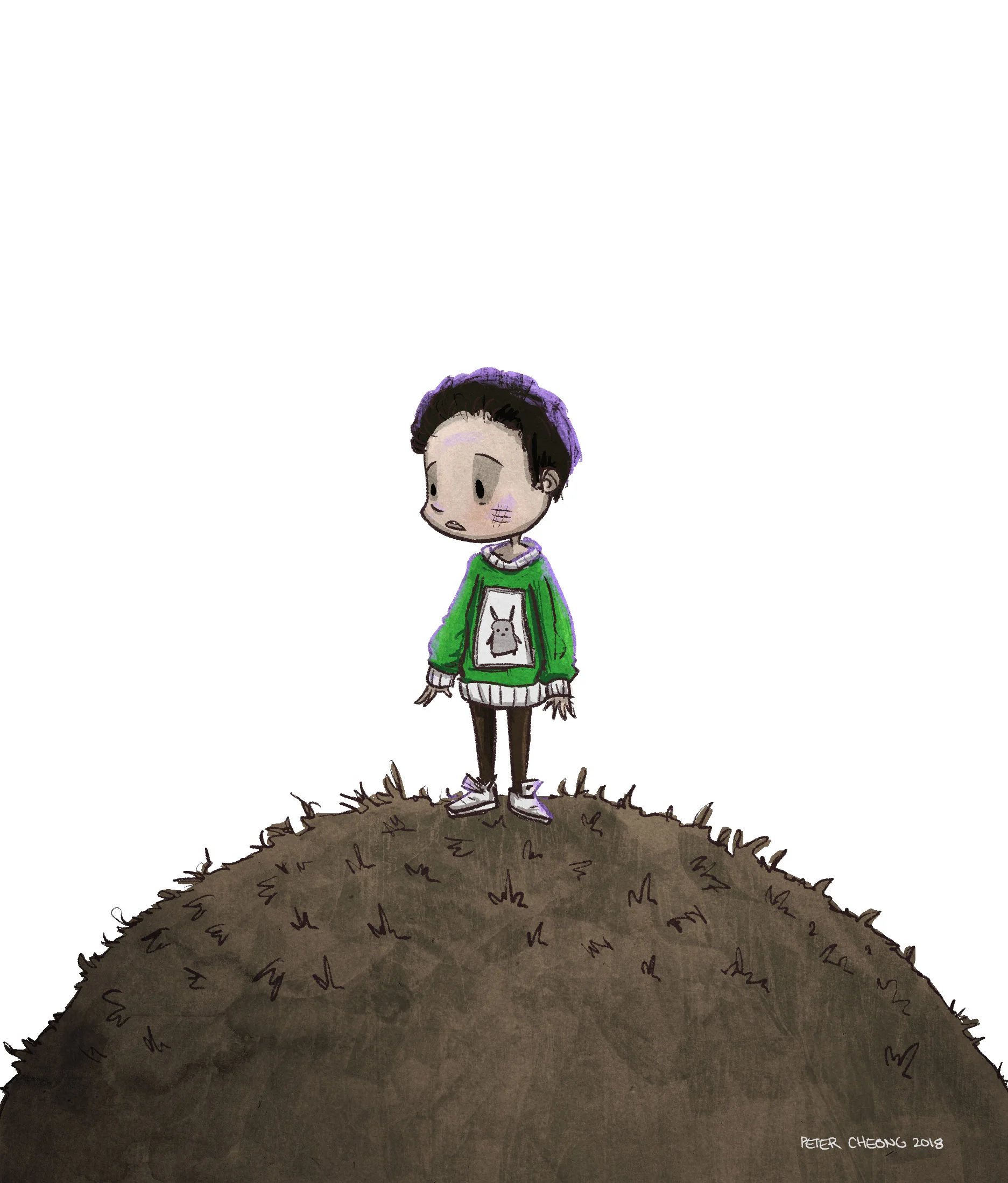 boy on a fur hill.