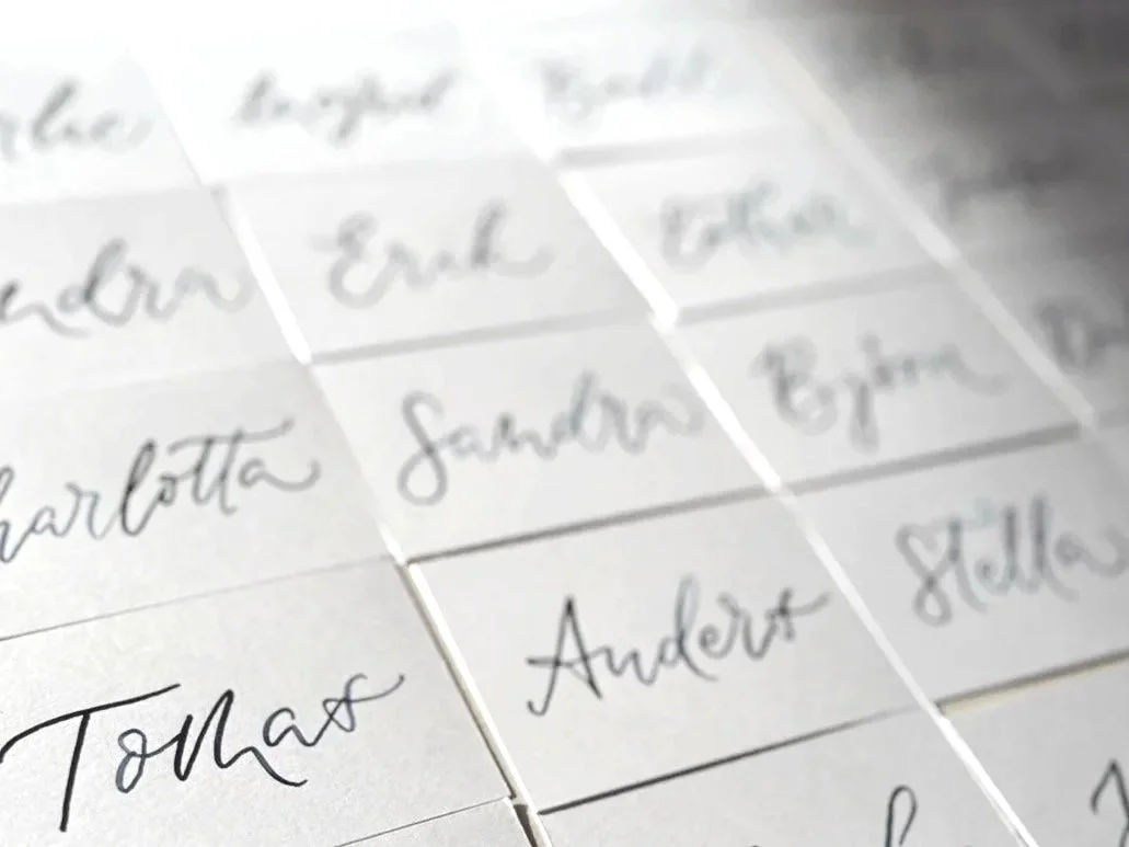 Handskrivna namnskyltar
