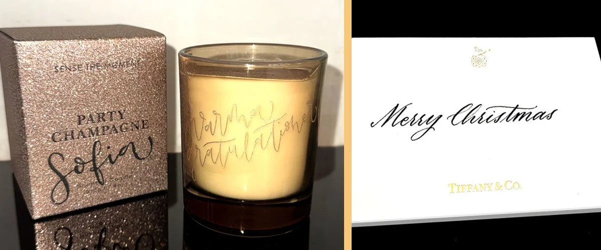 Eventkalligrafi, gravering på glas, luxory event calligrapher