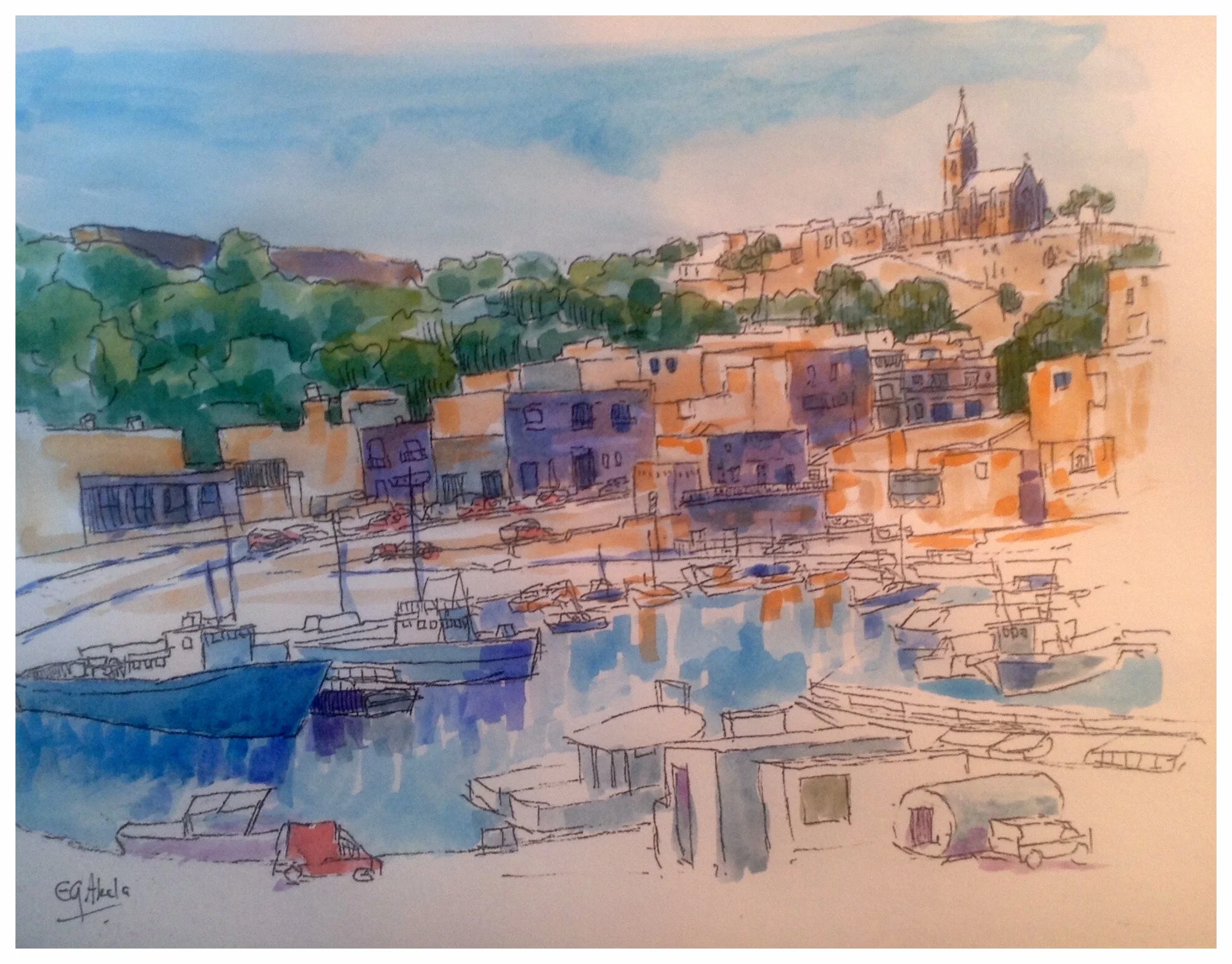 Mgarr, Gozo, water colour 9" x 12"