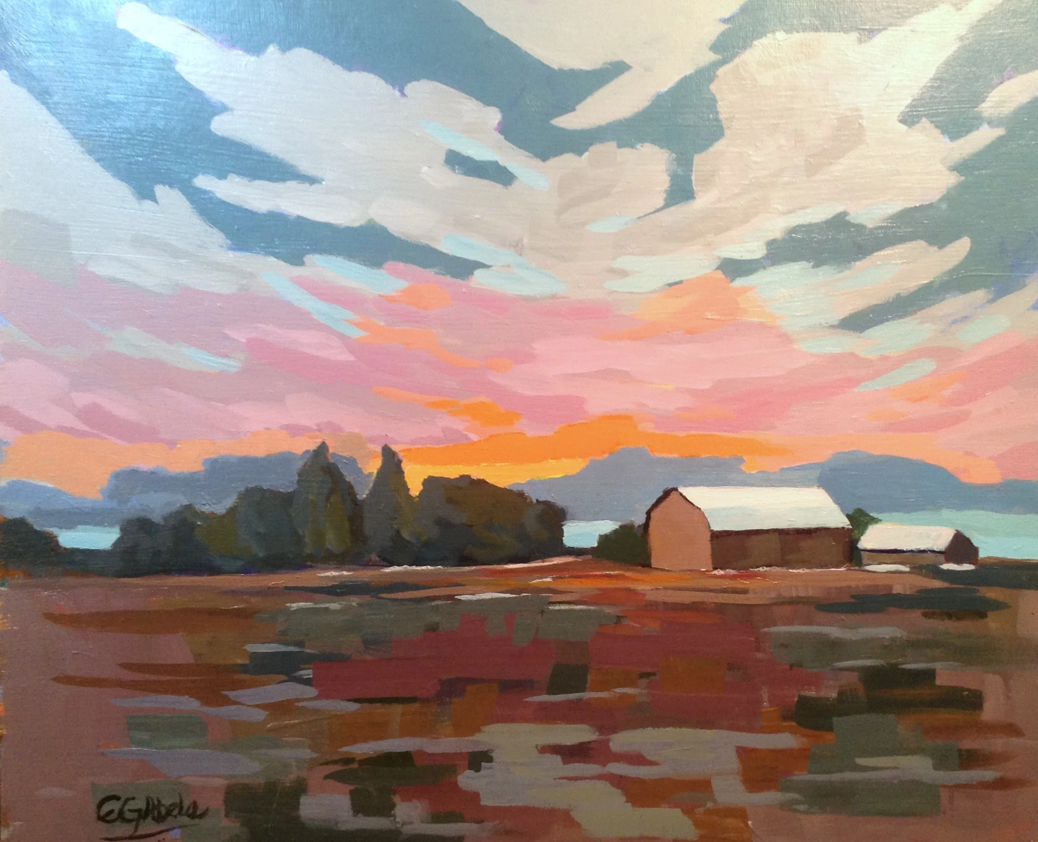 Orange Sunset, Oil, 20" x 24"