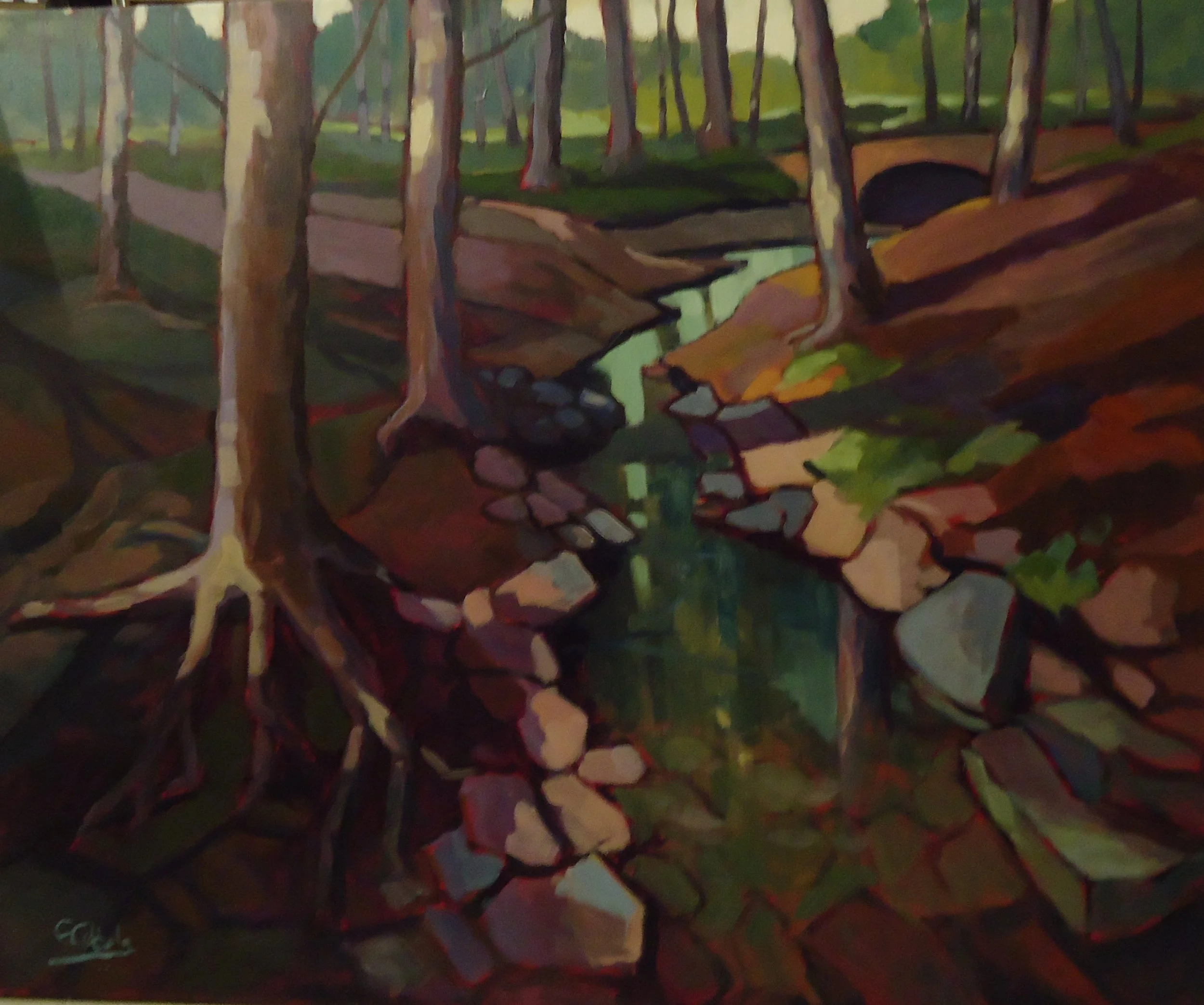 Green reflectins, acrylic, 30" x 36"