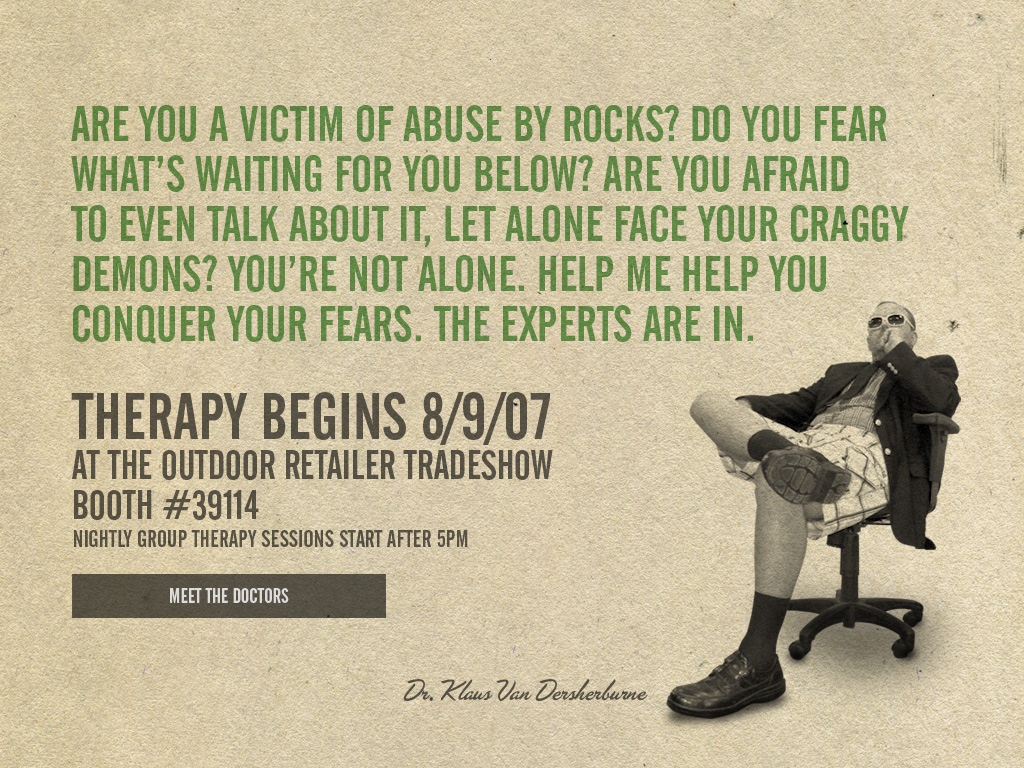 Splash pages were made in preparation for the Outdoor Retailer Tradeshow. Shred Ready’s tagline was “Because rocks hurt,” so we created the idea of letting us help you overcome your fear of rocks.