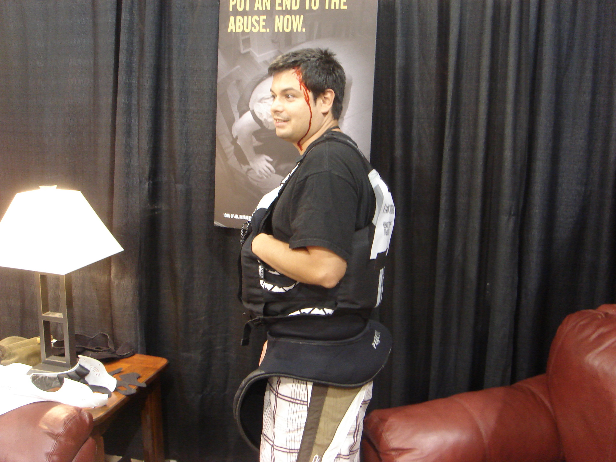 With a bloody head and full kayak gear on, our grateful friend, Berto, roamed the halls of the Salt Palace getting his picture taken being filmed daily as people didn’t know what to think. Many more than expected did manage to come by the booth and discover what his purpose was and he sort of became an unofficial celebrity being “that guy with the cracked skull.”