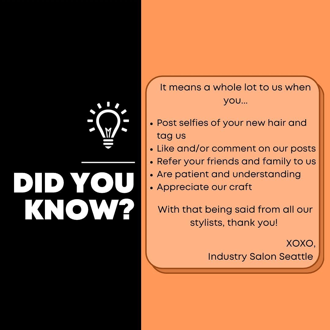 Did you know?💡

Thank you to everyone supporting us🧡

@industrysalonseattle 

#industrysalonseattle #redkenelitesalon #smallbusiness #capitolhillseattle #supportsmallbusiness #salon #seattlesalon