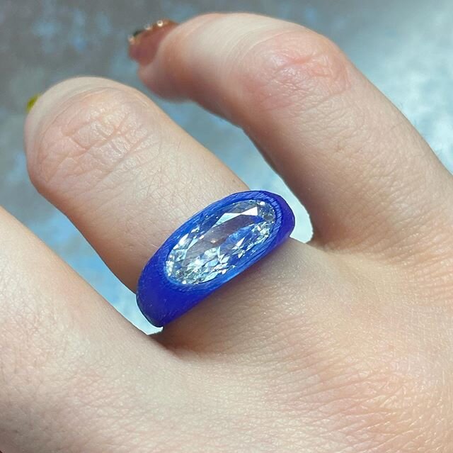 A work in progress! This beautiful diamond from @politradingco has ENORMOUS finger coverage despite being less than 2 carats - a real dream! It&rsquo;s currently going through the production stages (wax carving, silver base prototype, adding detail),