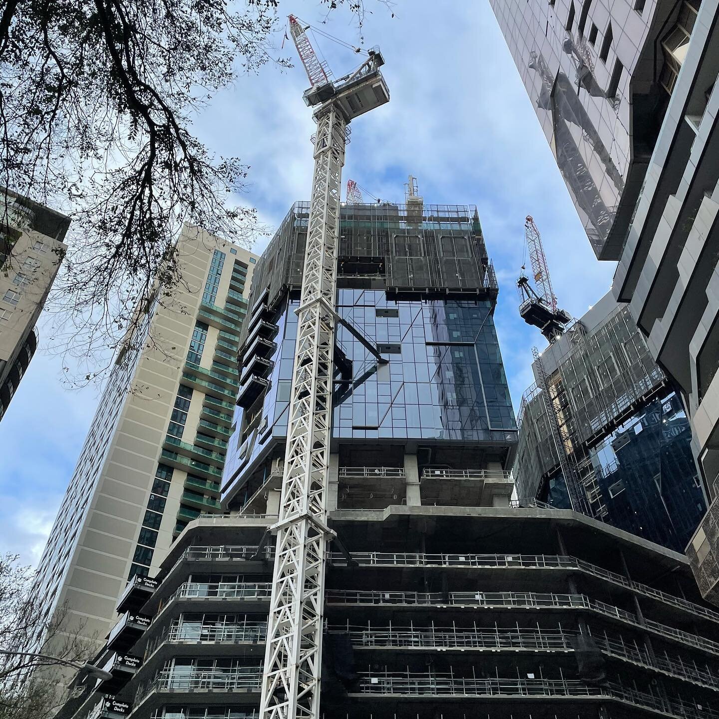 Stage 2 of West Side Place stretching up from the city streets. This is towers 3 and 4, the final pieces of an historic development for Melbourne. SAFELEC are delivering high speed fibre connections and integration of building services to the whole d