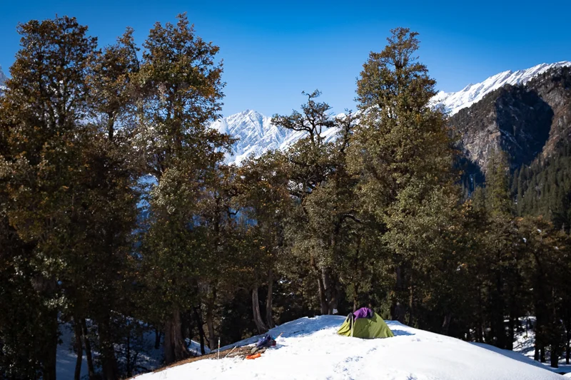At around 14:00 we reached the tent (at 2900m, just below the tree-line) that had already been set up by a previous hiking group. Up to that point it had already been quite an exhausting hike through the oak forest, especially with the heavy backpac…