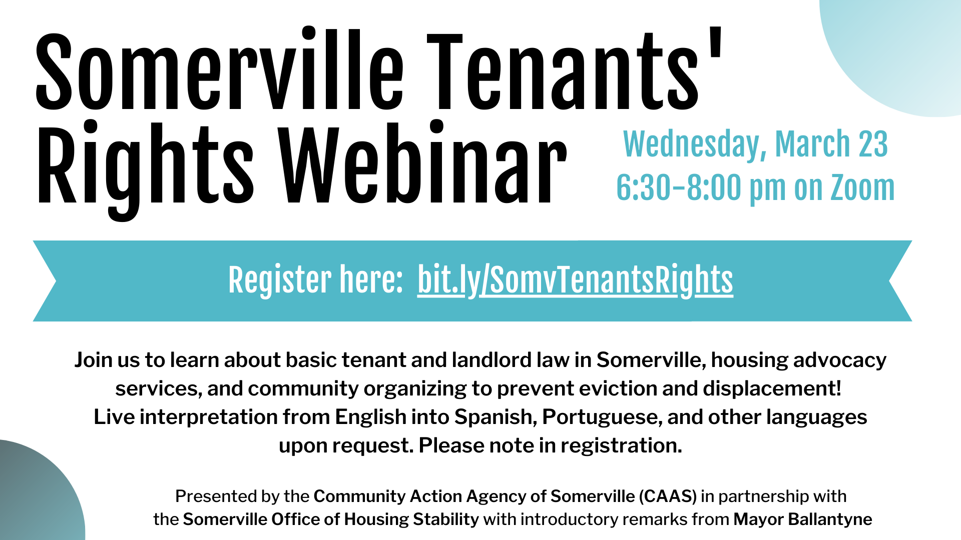 Somerville Tenants' Rights Webinar presented by CAAS and OHS