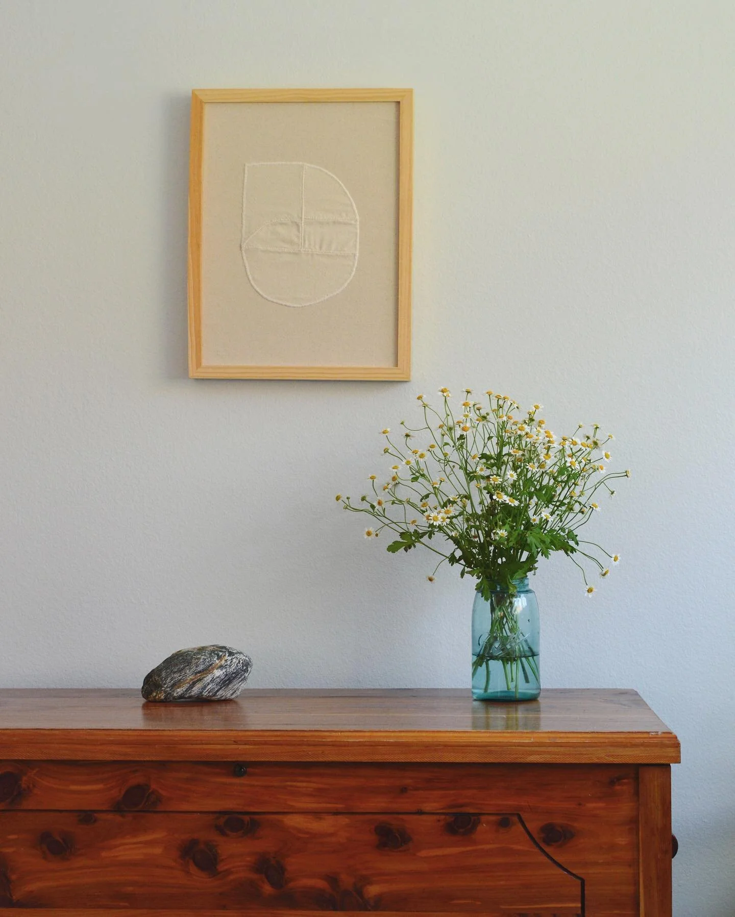 new hand-stitched artworks available. 

many moons - raw silk noil and cotton on canvas, walnut frame