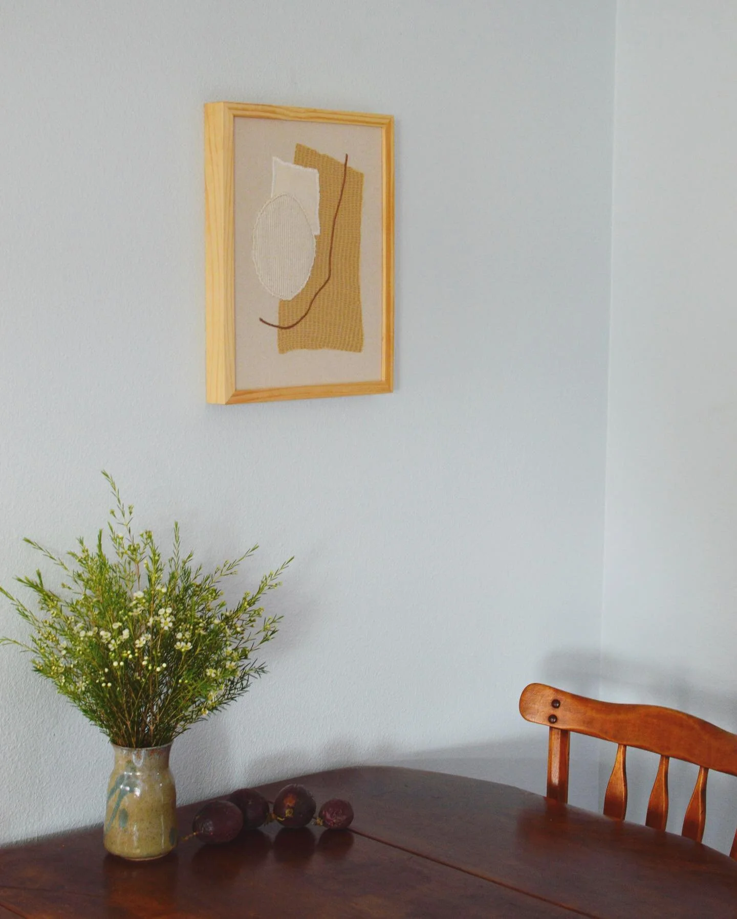 new hand-stitched artworks available. 

the canyon i follow - linen and cotton on canvas, walnut frame