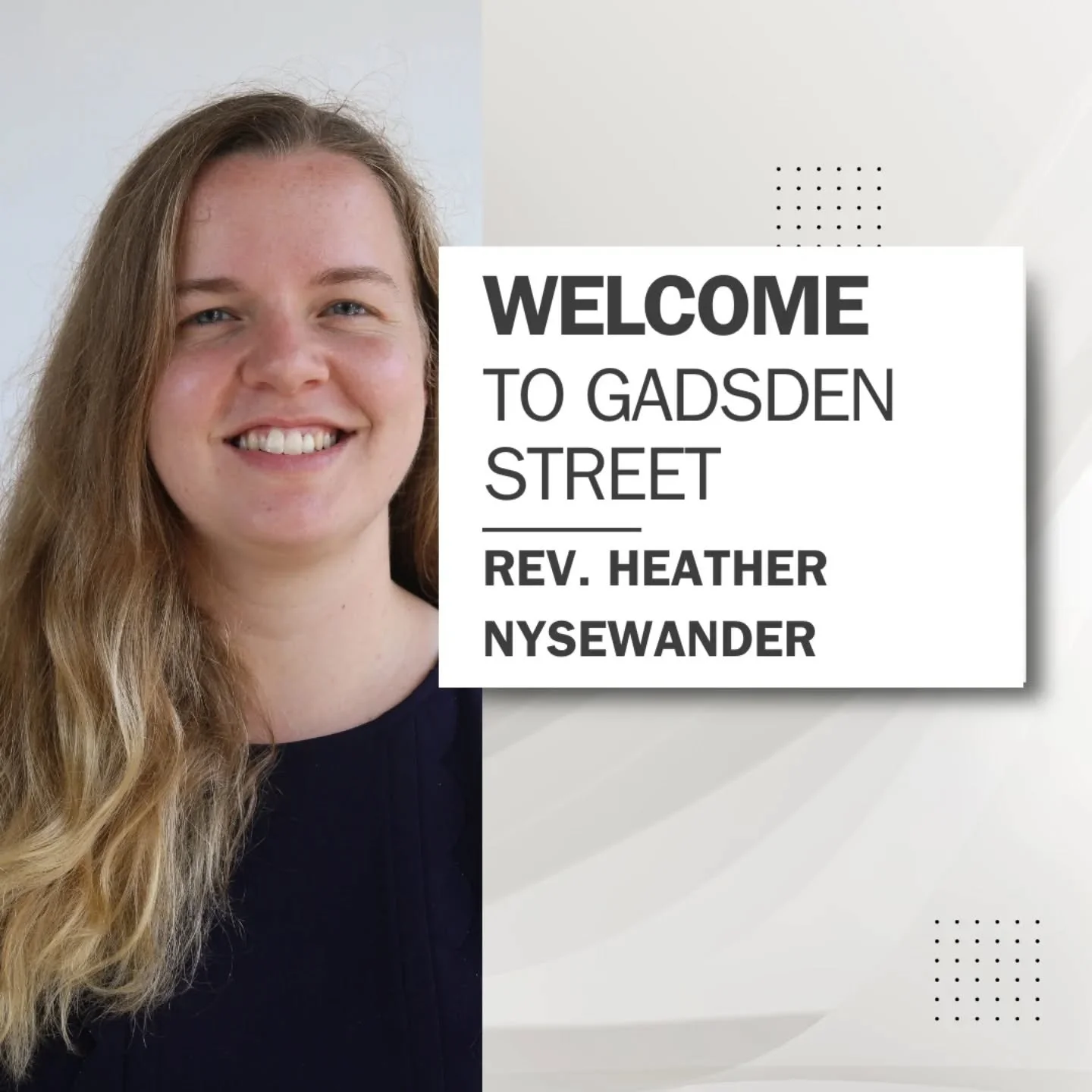 We am grateful to announce that the next pastor projected to serve Gadsden Street United Methodist Church is Rev. Heather Nysewander! She will begin the appointment July 1st and we look forward to welcoming her to the church! Join us in prayer as we 