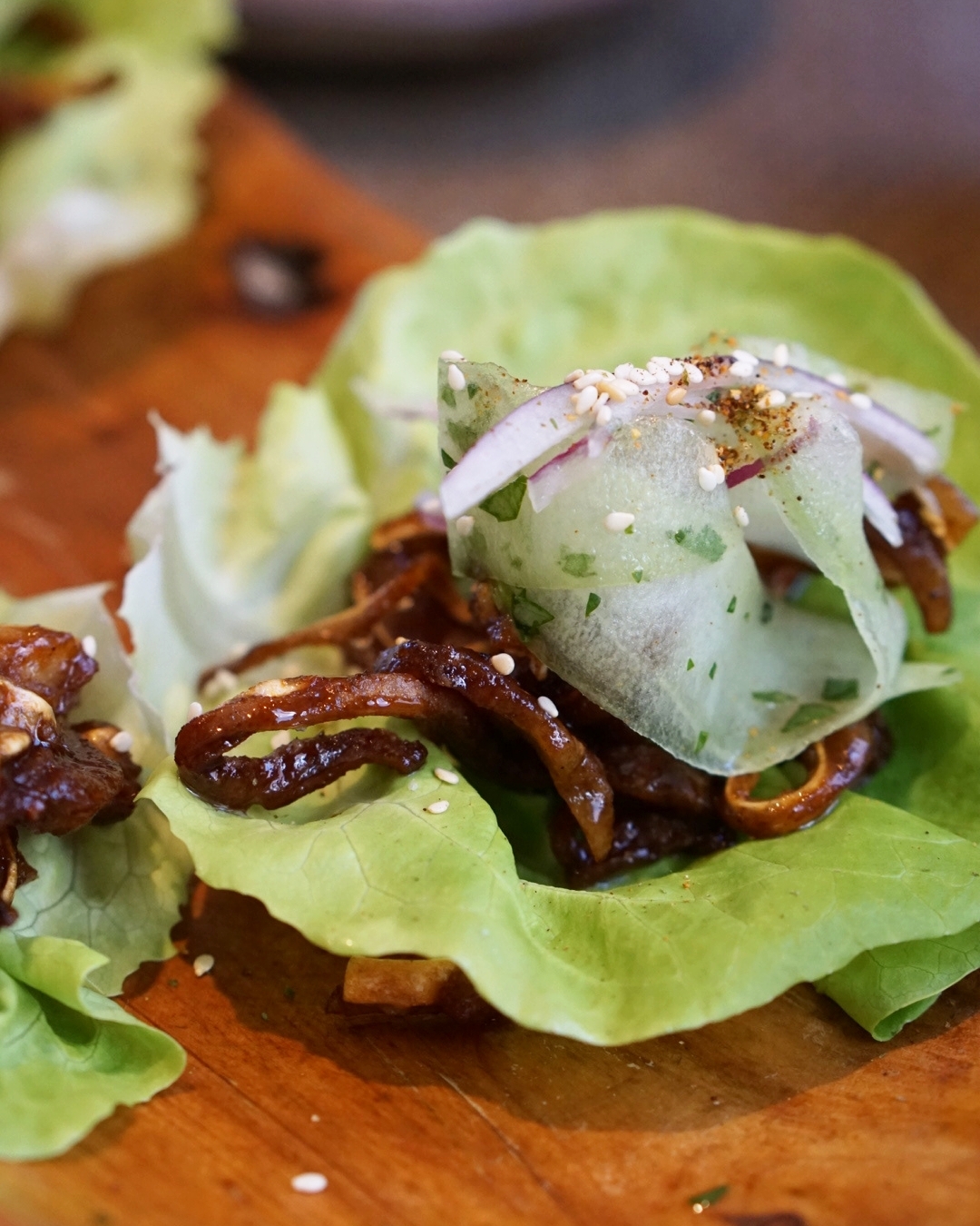 Pig's ear in lettuce wrap, available at Husk.