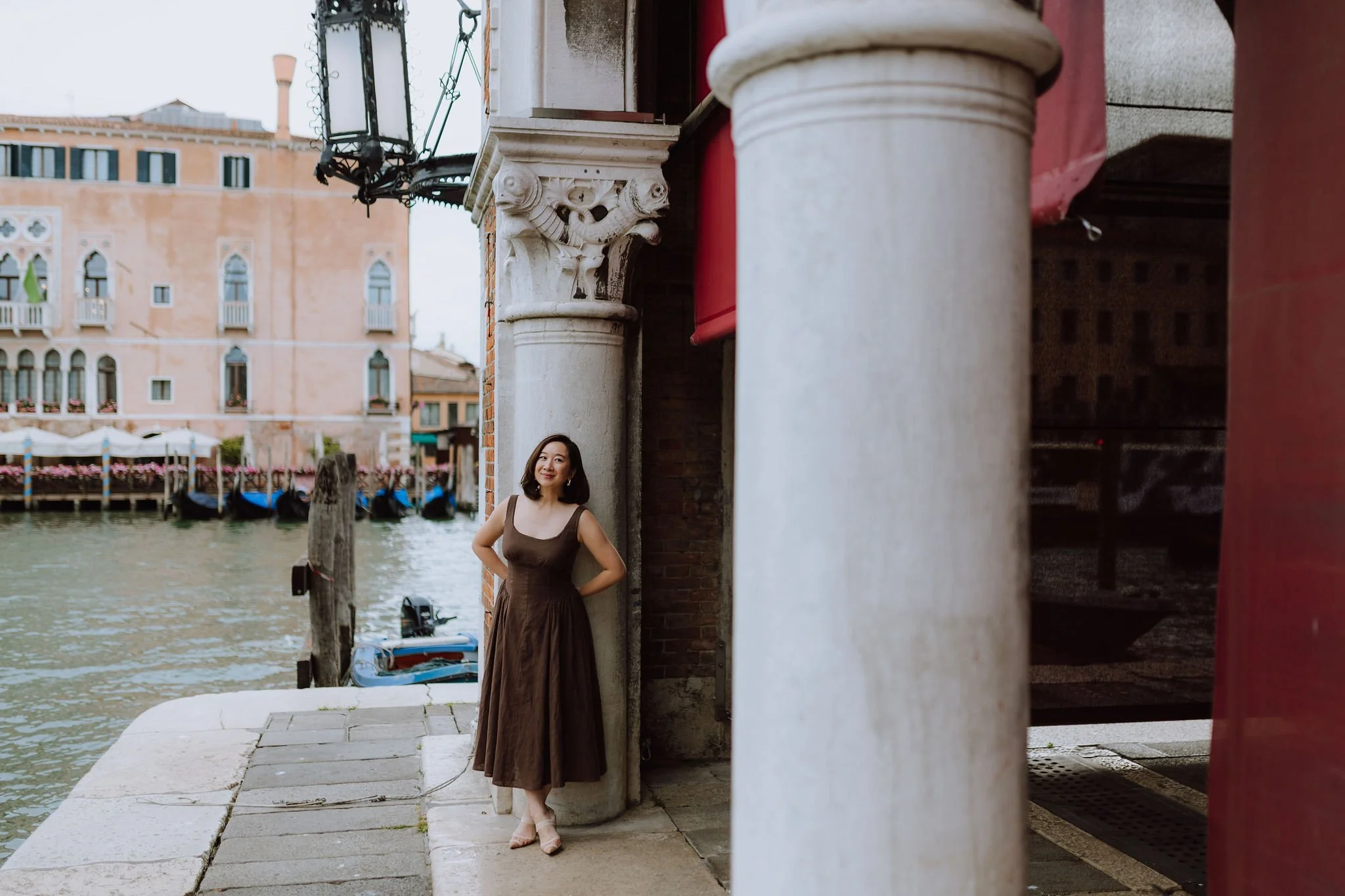 Brown linen bra free midi dress in Venice