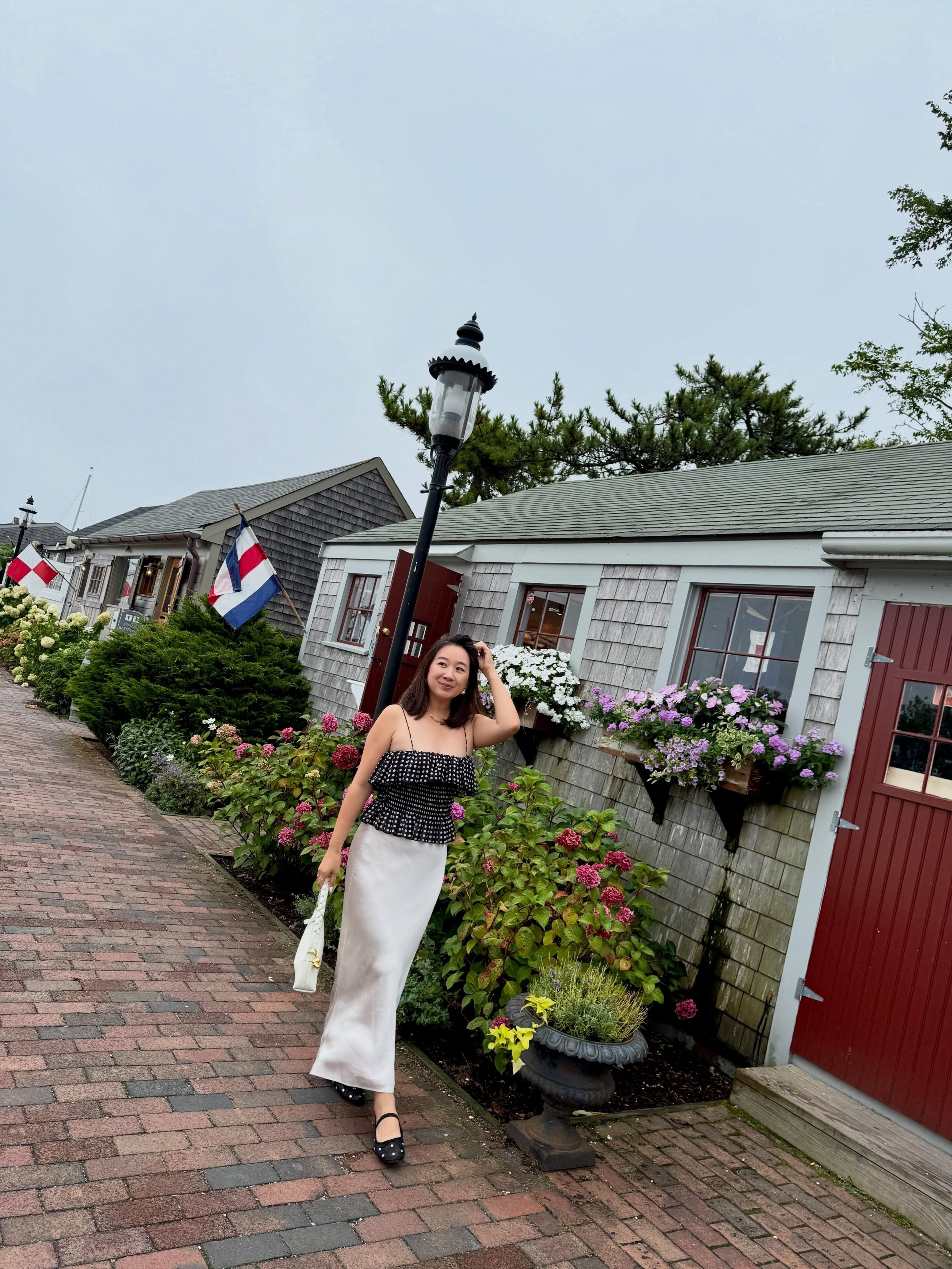 Off to dinner, first night in Nantucket 💫 

Can you see my bad tan 😅 

A top that isn&rsquo;t safe to wear around a toddler 🤭 

Thankful for a few quiet days in Nantucket 

Coastal vibes 

I love this pair of @loefflerrandall mesh ballet flats 🤍