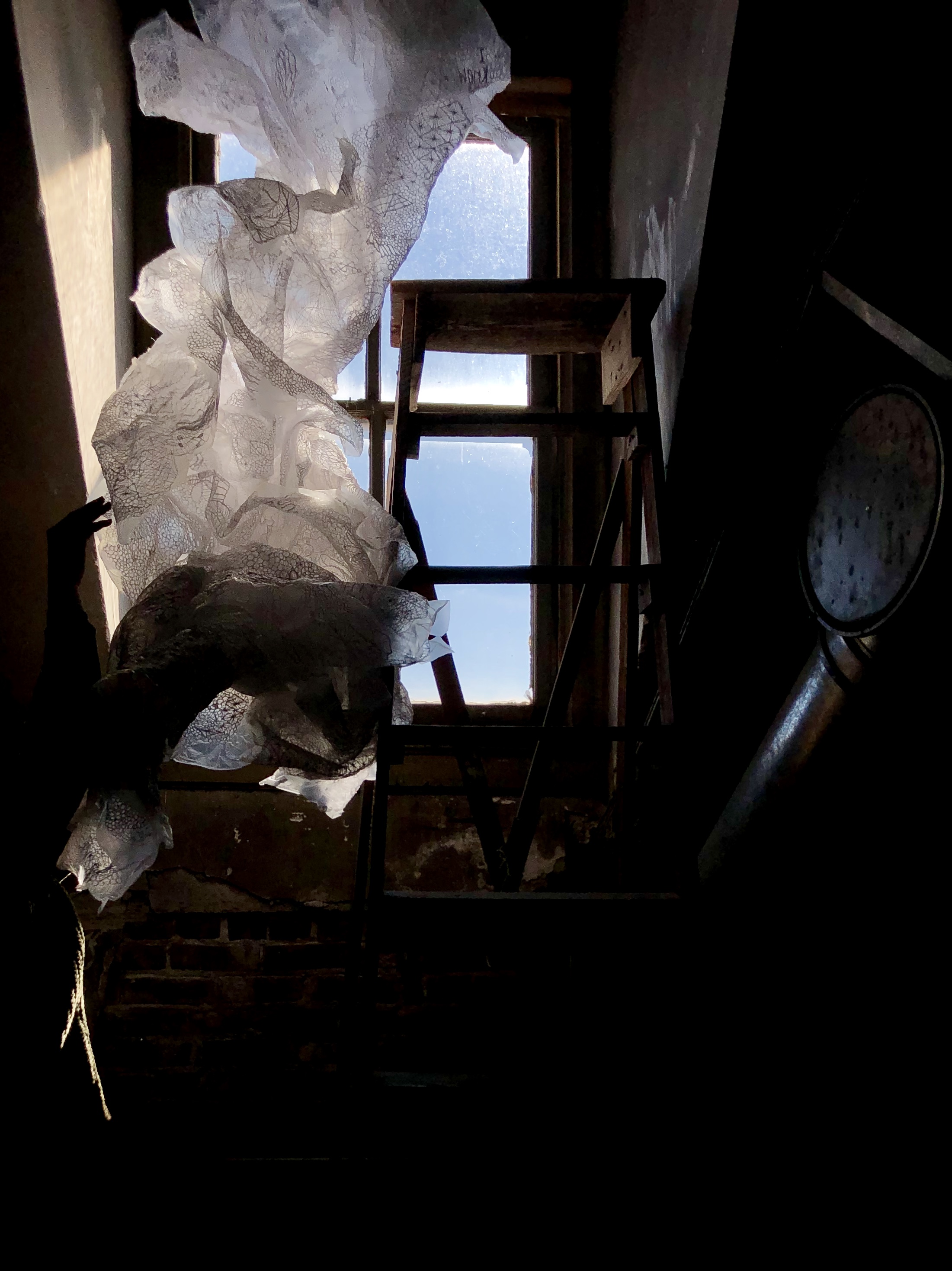 Tapestry of the Unsaid (letter to Arachne), thread on solvy, approximately 17x7' (continuously growing)