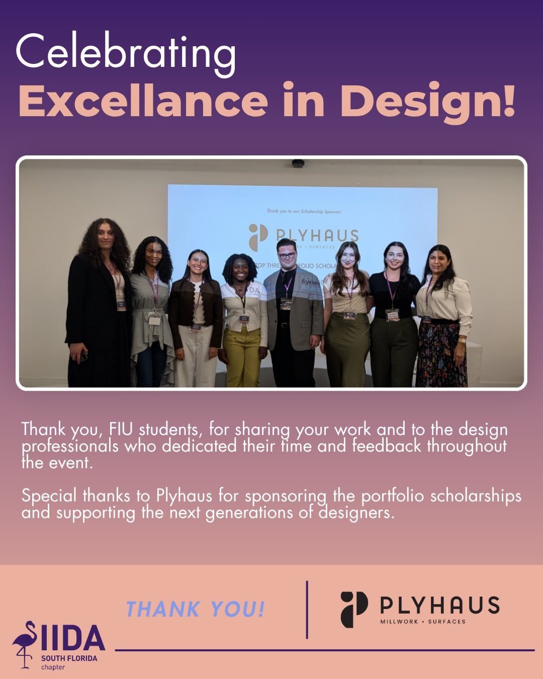 Congratulations to our Top 3 Portfolio Award Winners at this year IIDA Synergy Summit!

A special thank you to Plyhaus for sponsoring the portfolio scholarships and supporting the next generation of designers.

Thank you to all the students who share