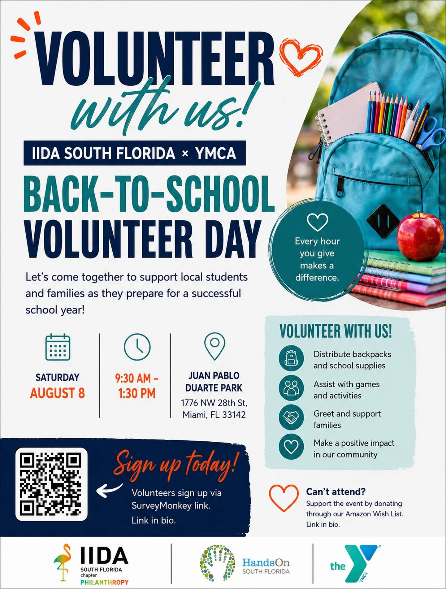 Join the IIDA South Florida chapter and the YMCA of South Florida to support local students and families at their annual Back-to-School event! Help distribute essential school supplies, engage with the community, and give back. ✨

&ensp;&ensp;&ensp;&