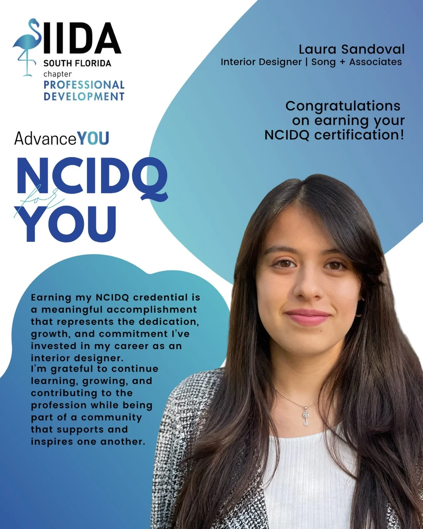 Big news for the IIDA South Florida community! 🥂
 
Big congratulations to Laura Sandoval on becoming NCIDQ certified! As an Interior Designer at Song &amp; Associates, her vision has always set her apart. Now she&rsquo;s paired that vision with the 