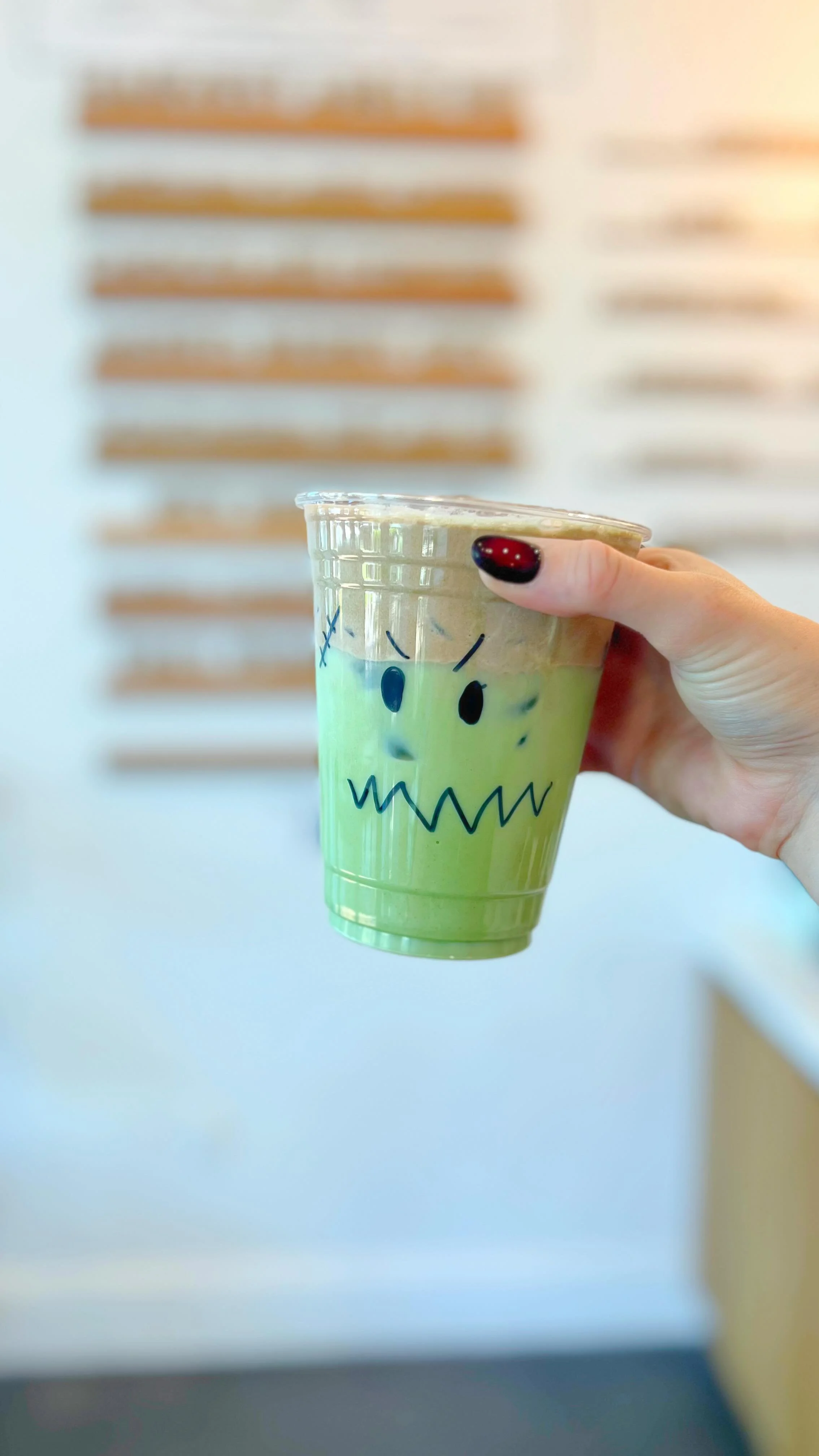 ✨NEW✨ Frankenstein Latte now available through Halloween 🧟 🧟‍♀️ 
~ Creamy matcha latte with rich chocolate cold foam on top 🍵🍫 
#Frankenstein #halloweenfood #newfood #matcha #losangelesfood #latte #coffeelover #winstonpies #specialtycoffee