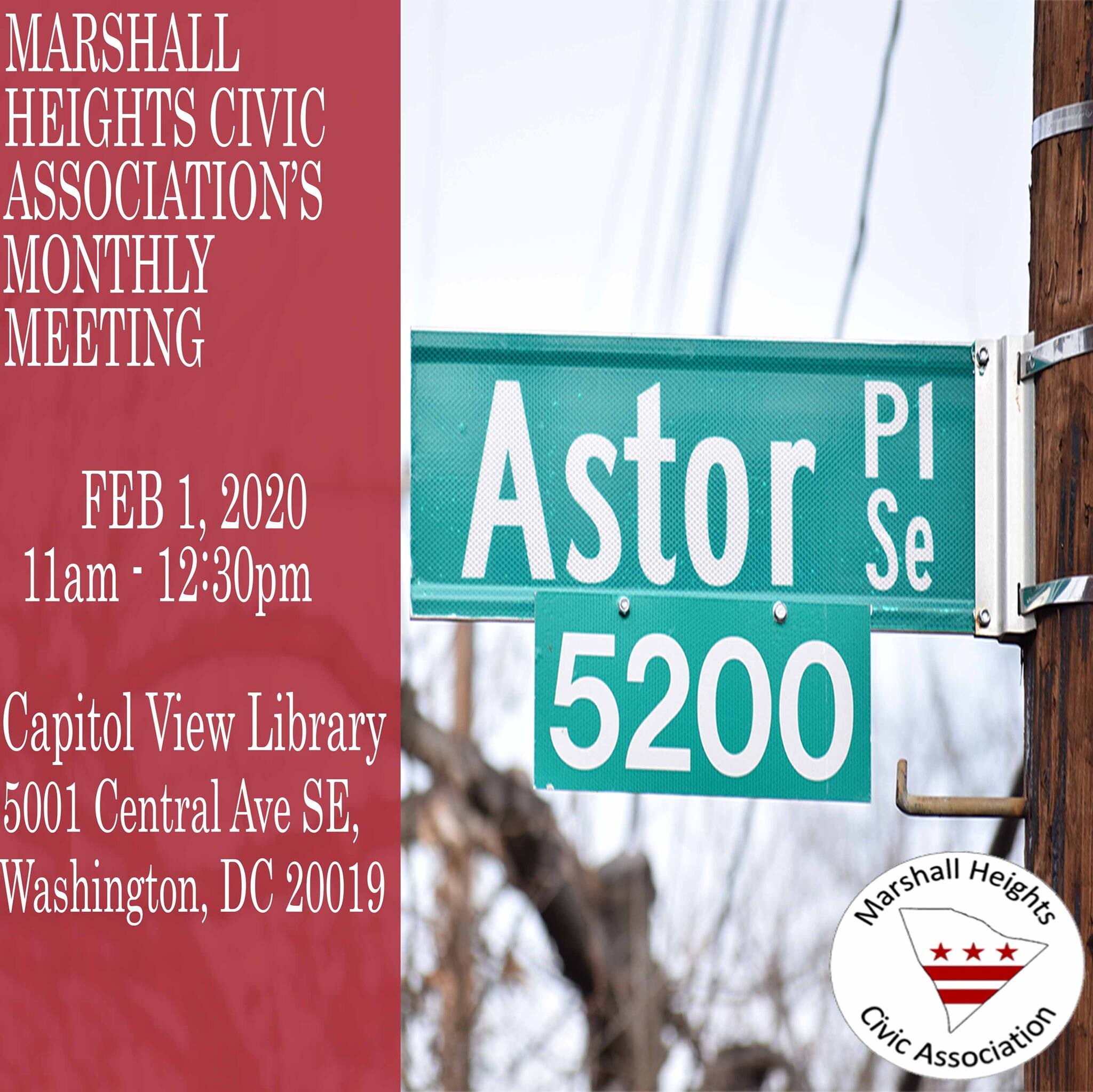 Feb 1 | Marshall Heights Civic Association Monthly Meeting