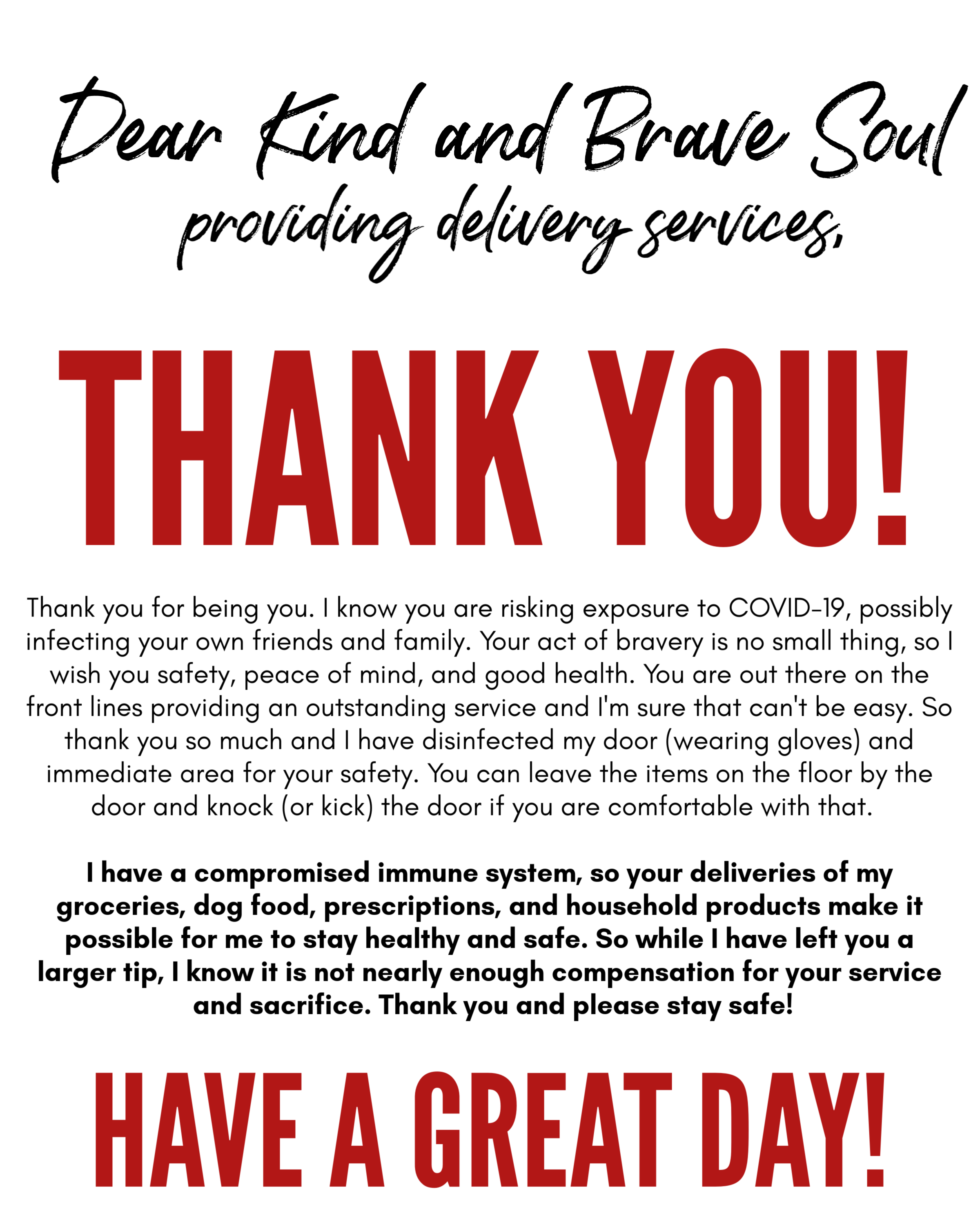 REMINDER - Please show our precious delivery workers we appreciate them!