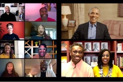 [PR] In celebration of independent bookstores during Black History Month, President Barack Obama virtually surprised members of MahoganyBooks &amp; Very Smart Brothas Book Club