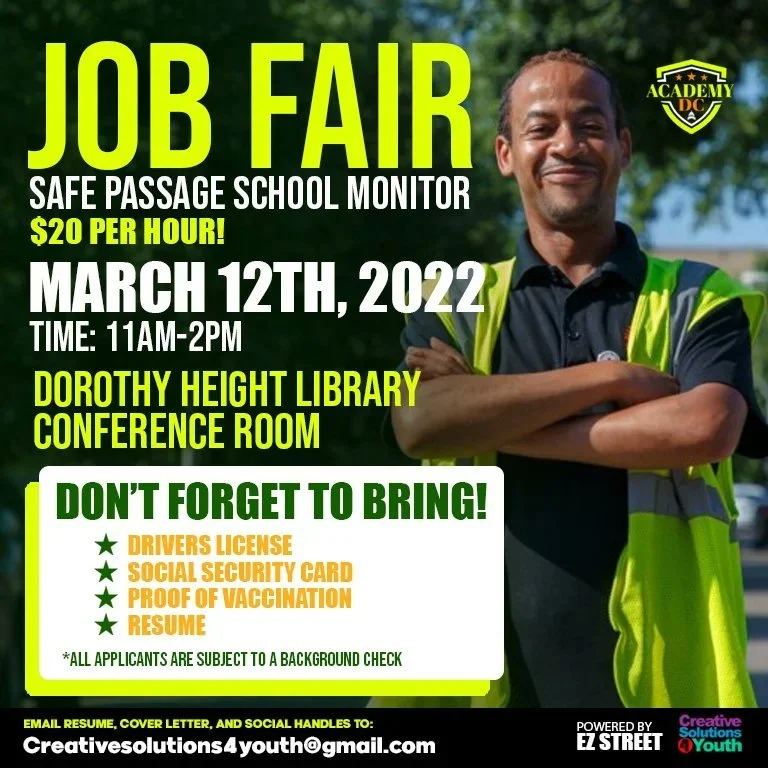 March 12 Safe Passage School Monitor Job Fair — Congress Heights on
