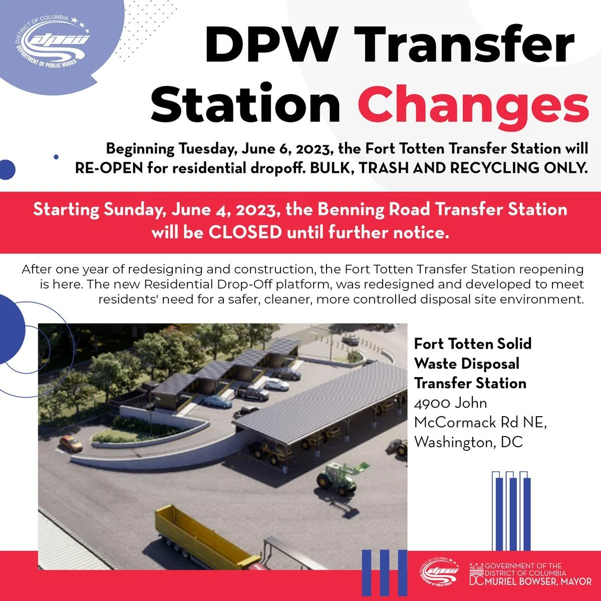 June 6 Fort Totten Transfer Station will reopen for residential drop