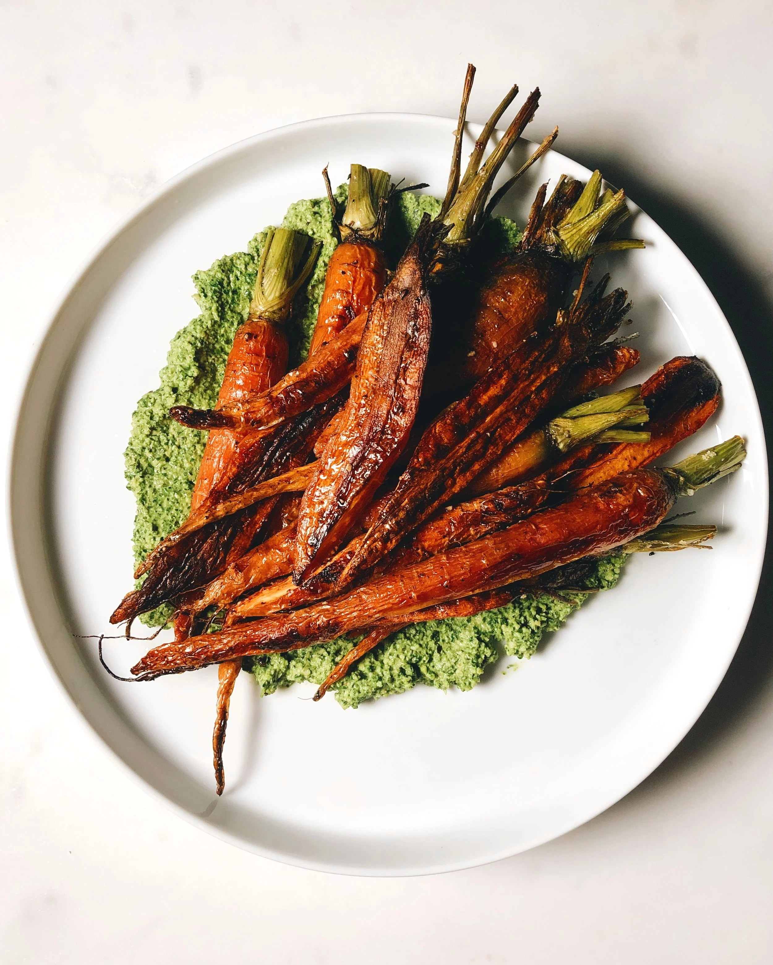 Roasted Carrots with Carrot Top-Basil Pesto