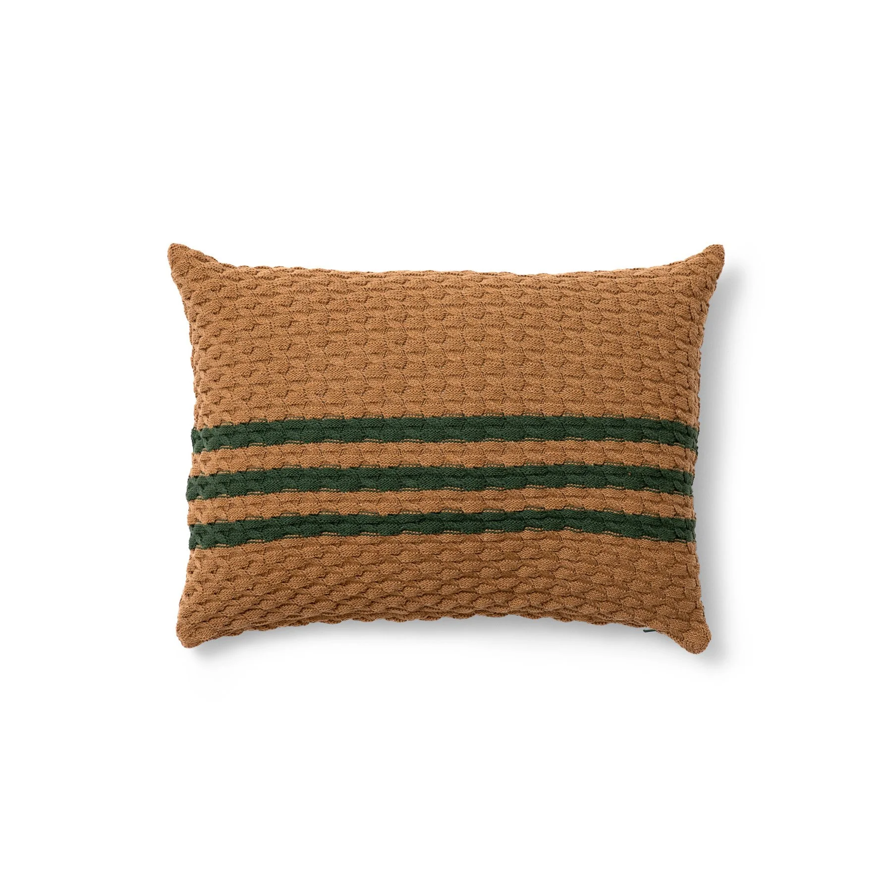 18x12 pillow | curved stripe texture | camel + hunter green