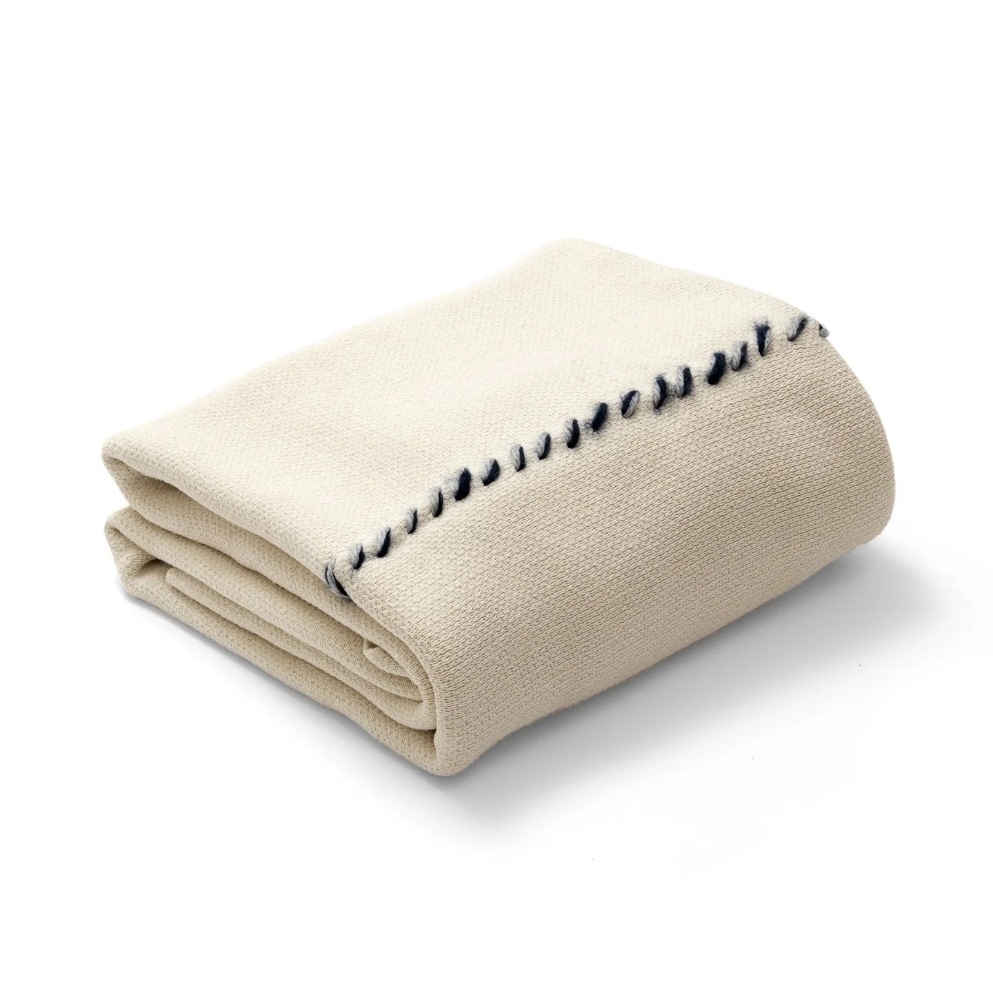 60x80 signature hand-stitch throw blanket | greggio with navy + grey hand-stitch