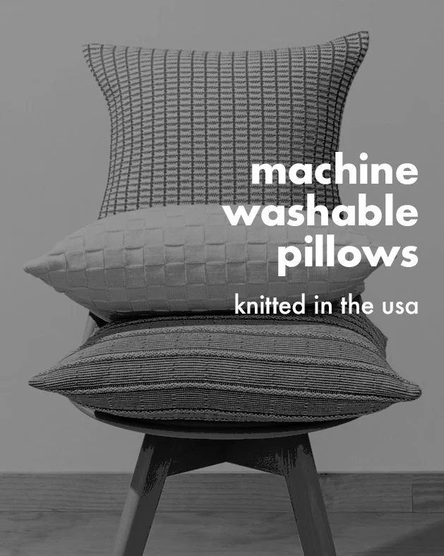machine washable pillows by bläanks are knitted in the usa with zero waste using our signature-soft luxe recycled cotton blend yarn.