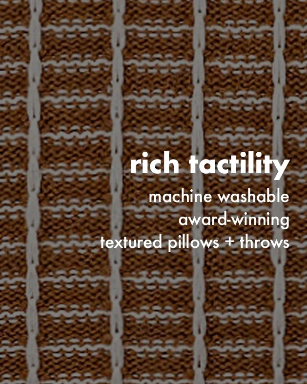 adding rich tactility to your guests' experience with zero-waste, machine washable pillows + throws by blaanks.

featured: grid texture in camel + greggio
available for pillows + throws, endless color combos.

| pillow and throw manufacturer, women-o