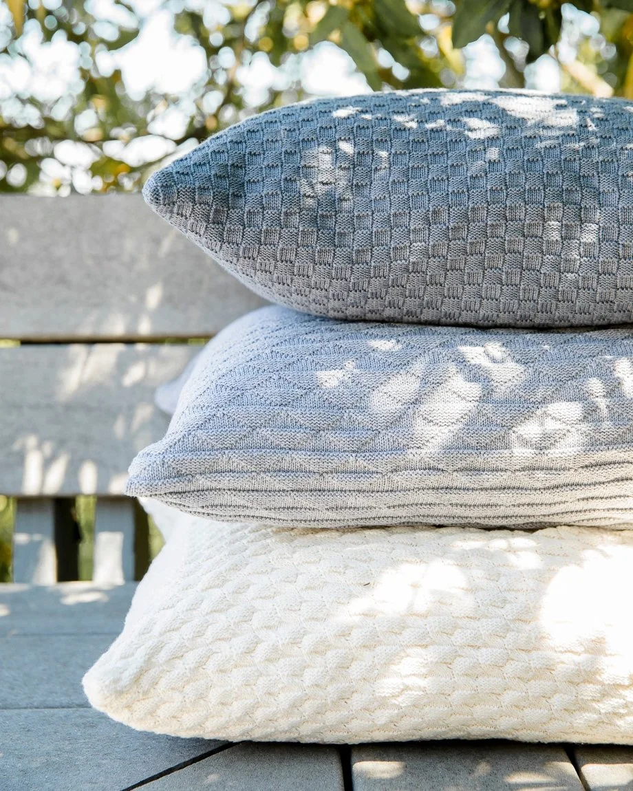 adding rich tactility to your guests' experience with zero-waste, machine washable pillows by blaanks.

available for pillows + throws, endless color combos.

| pillow and throw manufacturer, women-owned business, knitted in the usa, hospitality deco
