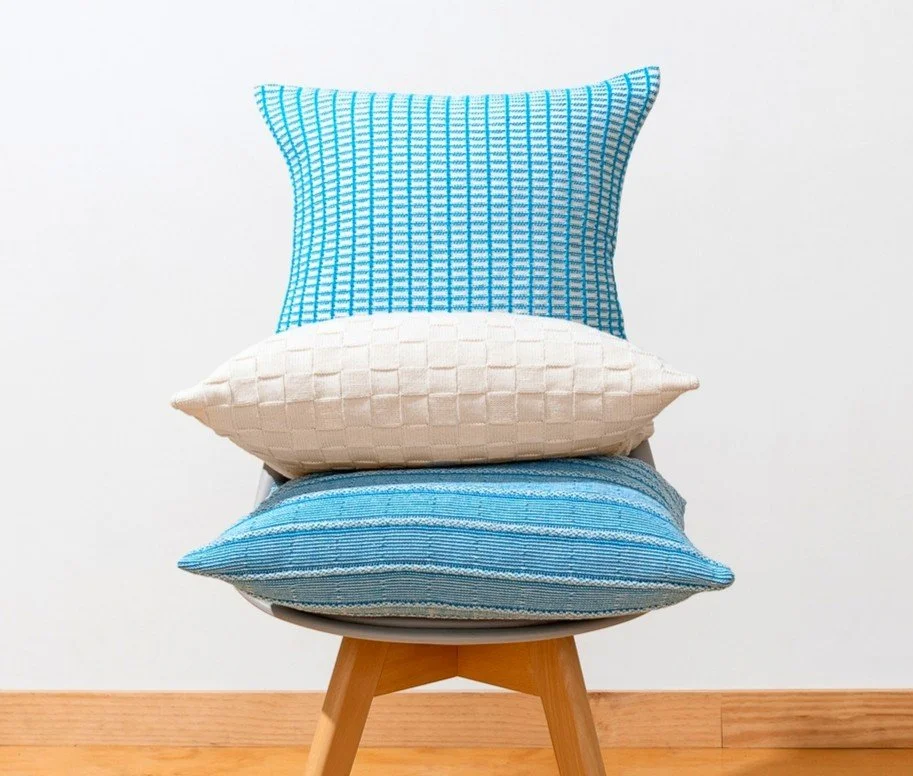 a complement to your interiors, machine washable durability is infused into every custom contract pillow by blaanks. 

featured: grid, big basketweave, and rolled textures in a variety of turchese and/or greggio

knitted in the usa with zero waste

|