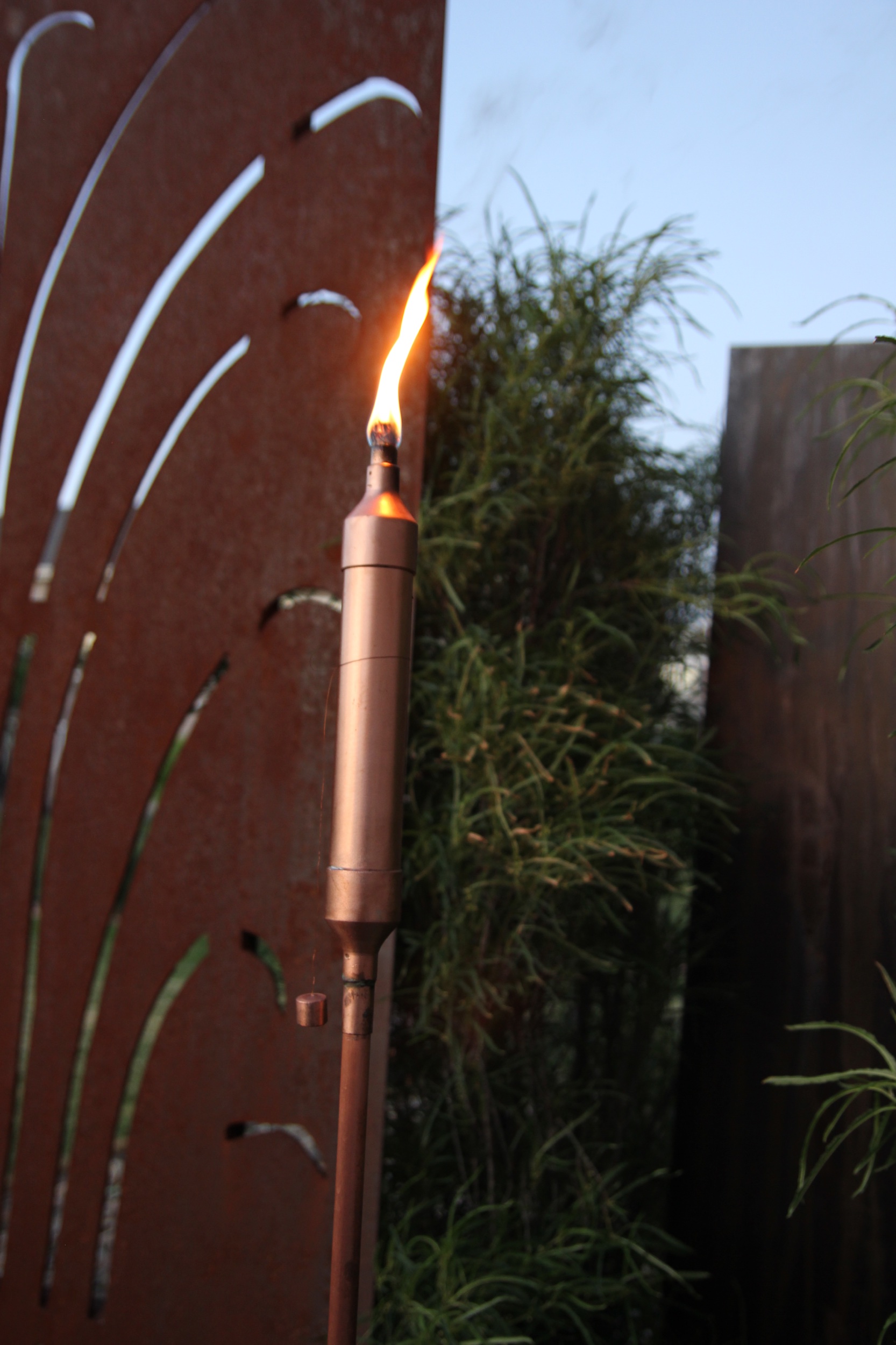Pure Copper Tiki Torches - 11” tall x 1.5’ diameter.