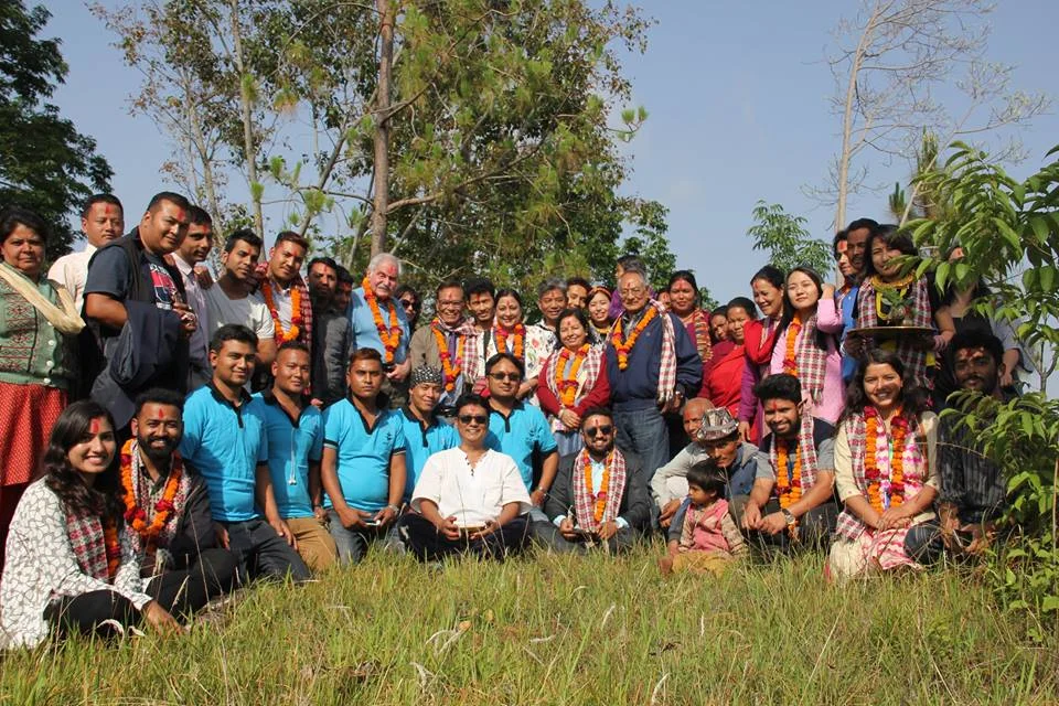 Barbandi residents, team Sangsangai Nepal staff and volunteers, Marvin Brustin-Honorary Consul General of Nepal, Allison Brustin, Upendra Man Malla, at the inauguration of the Mohan Narayan Shrestha Community Center in Barbandi.