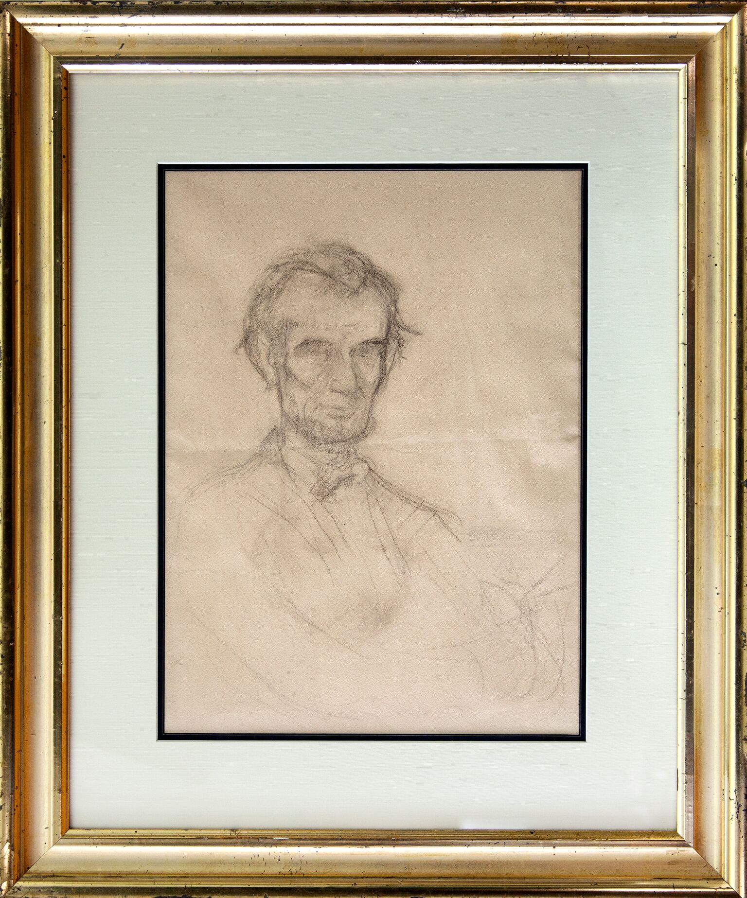 Preliminary drawing for Lincoln portrait in the Portland (ME) Museum of Art