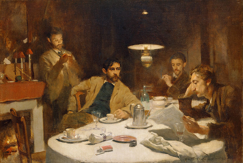 The Ten-Cent Breakfast, 1887, Willard Metcalf Taylor is the figure leaning against the left wall 