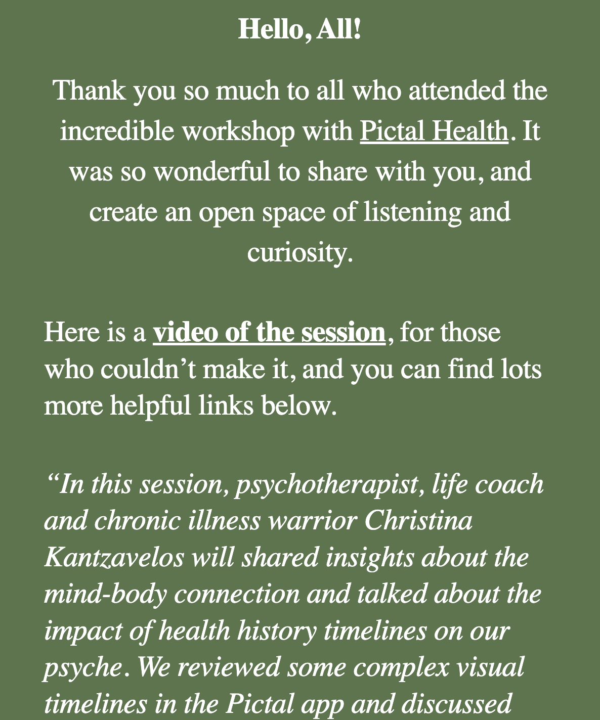 Free Recording: Creating a Visual Health Timeline with Pictal Health // July 16, 2024