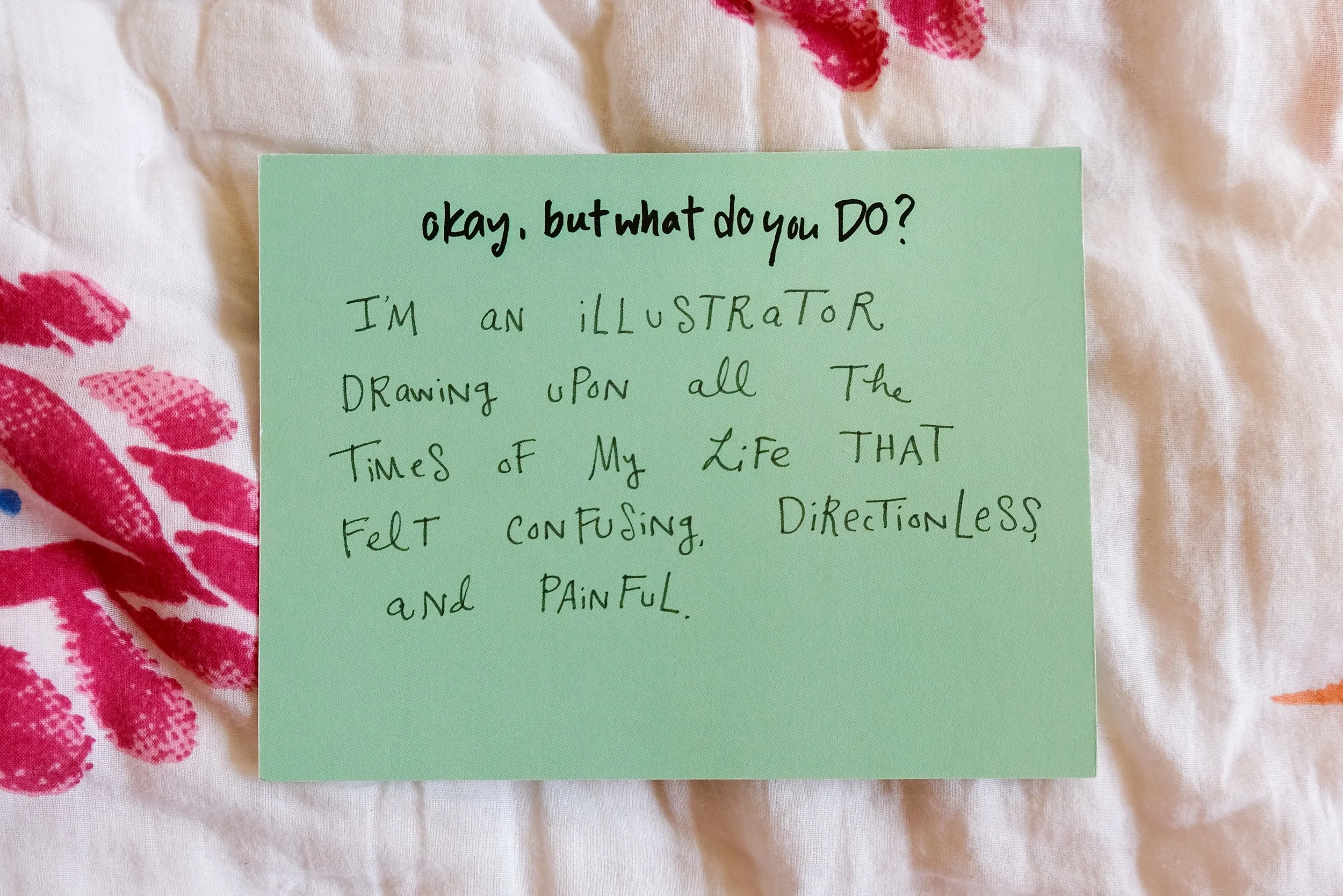 Caption: i'm an illustrator drawing upon all the times of my life that felt confusing, directionless, and painful.