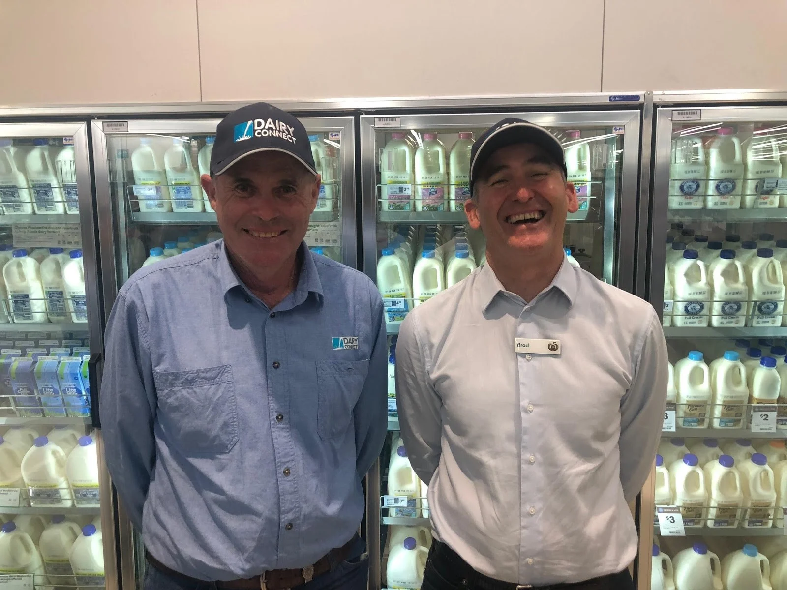 L-R: Graham Forbes, DC Farmers Group President & dairy farmer, Gloucester; Brad Banducci, Woolworths CEO