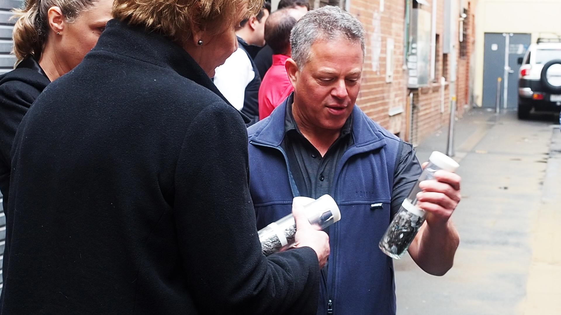Simon Zola from ADD showing guests the destroyed hard drives
