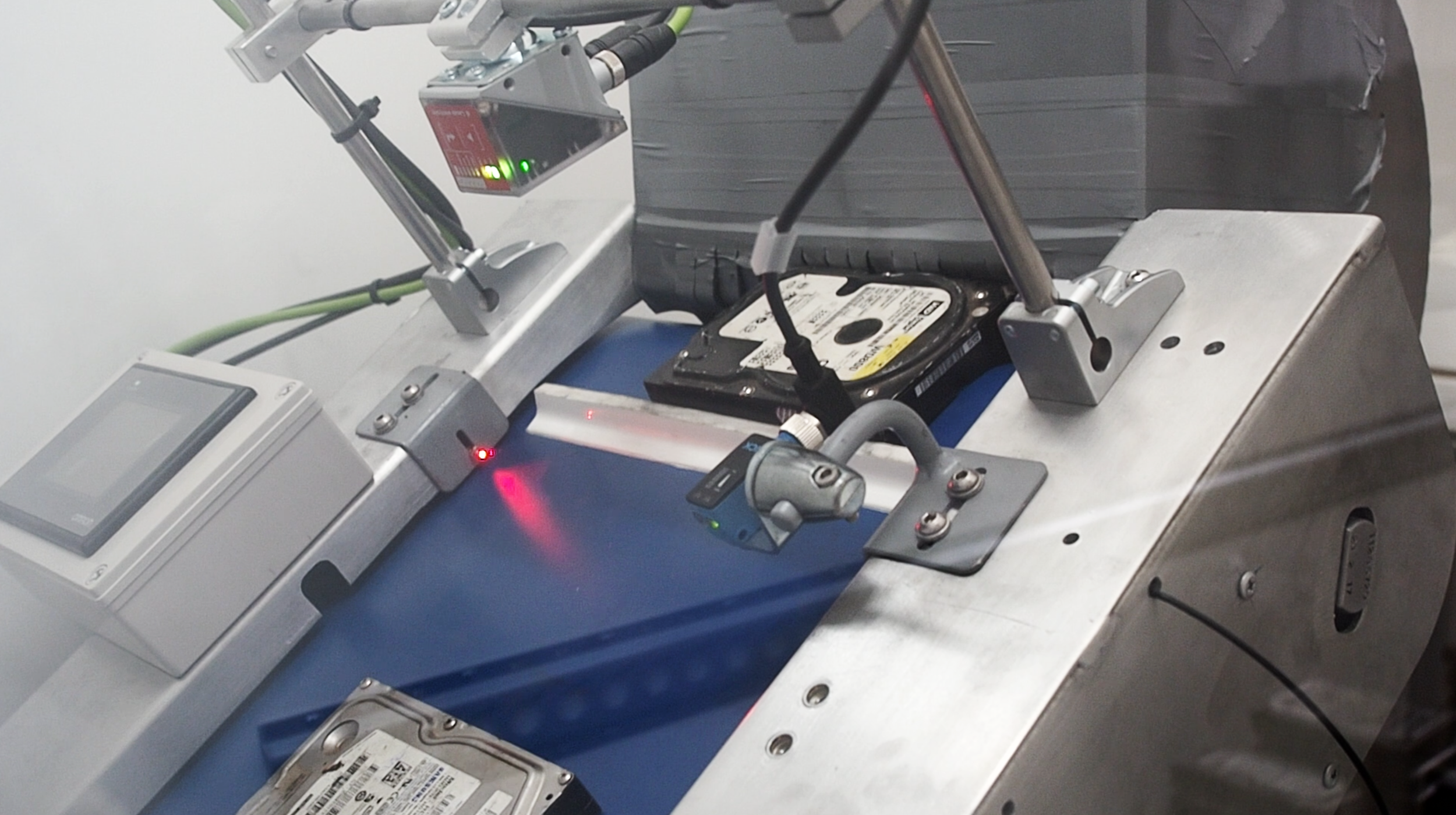 Hard drives travelling through out machine