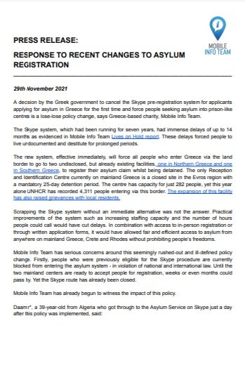 Press Release: Recent Asylum Registration Changes