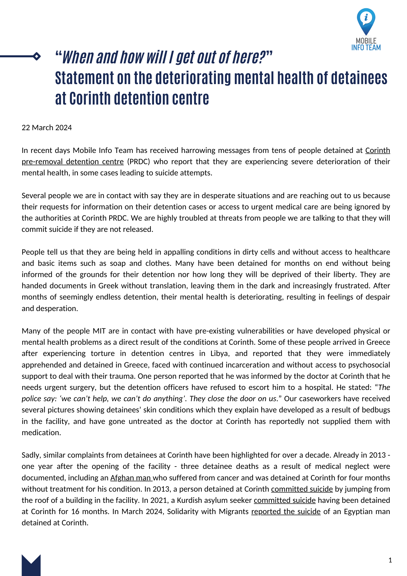 Mar '24 - Statement: Corinth PRDC 