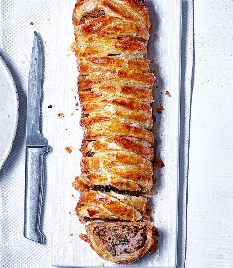 sausage and stuffing plait